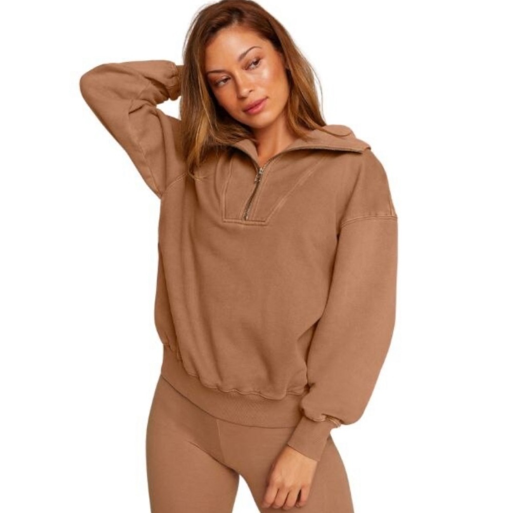 GOOD AMERICAN Tan Brown Sweatshirt Pullover Jacket